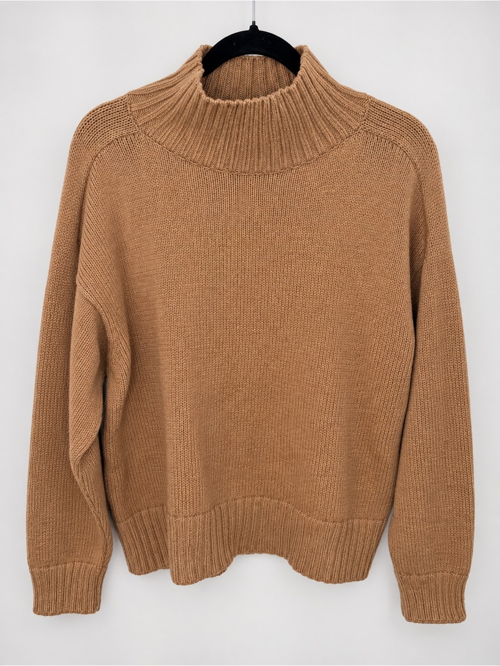 Ann Taylor Women’s Large Camel Brown Mock Neck Knit Sweater Cotton Blend